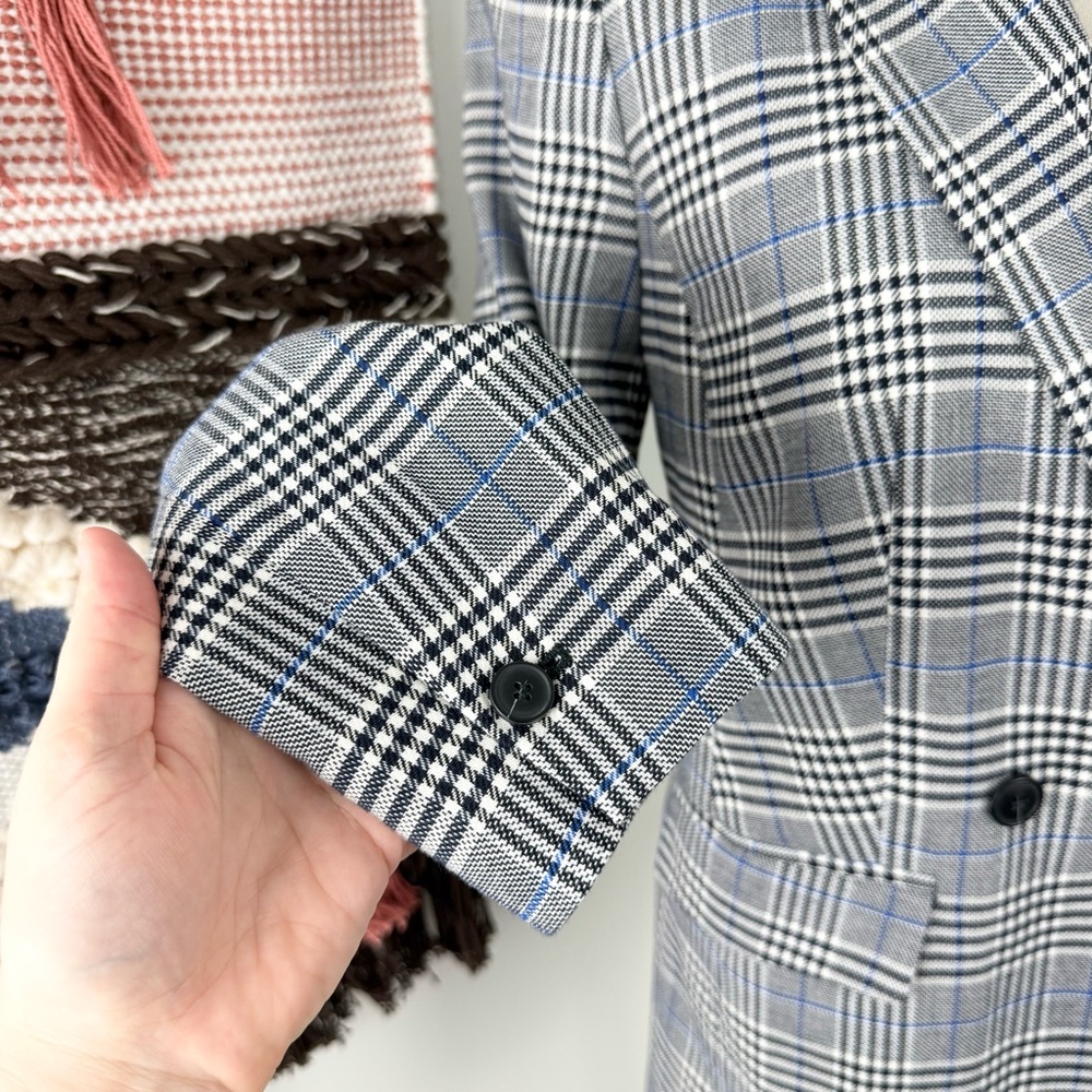 Talbots Plaid Double-Breasted Blazer Grey Blue Sz 2 - Picture 4 of 11